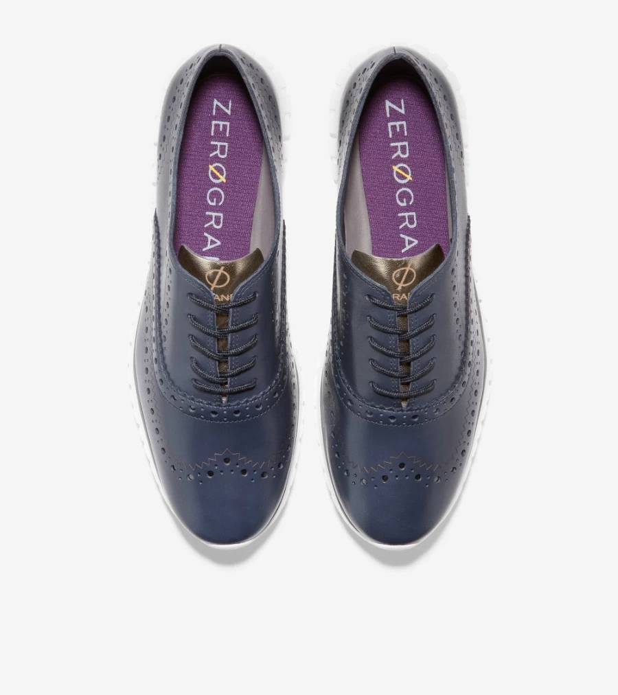 Cole Haan Women's Zerogrand Wingtip Oxford in Blue Nights Leather - Lightweight Comfortable Dress Shoes