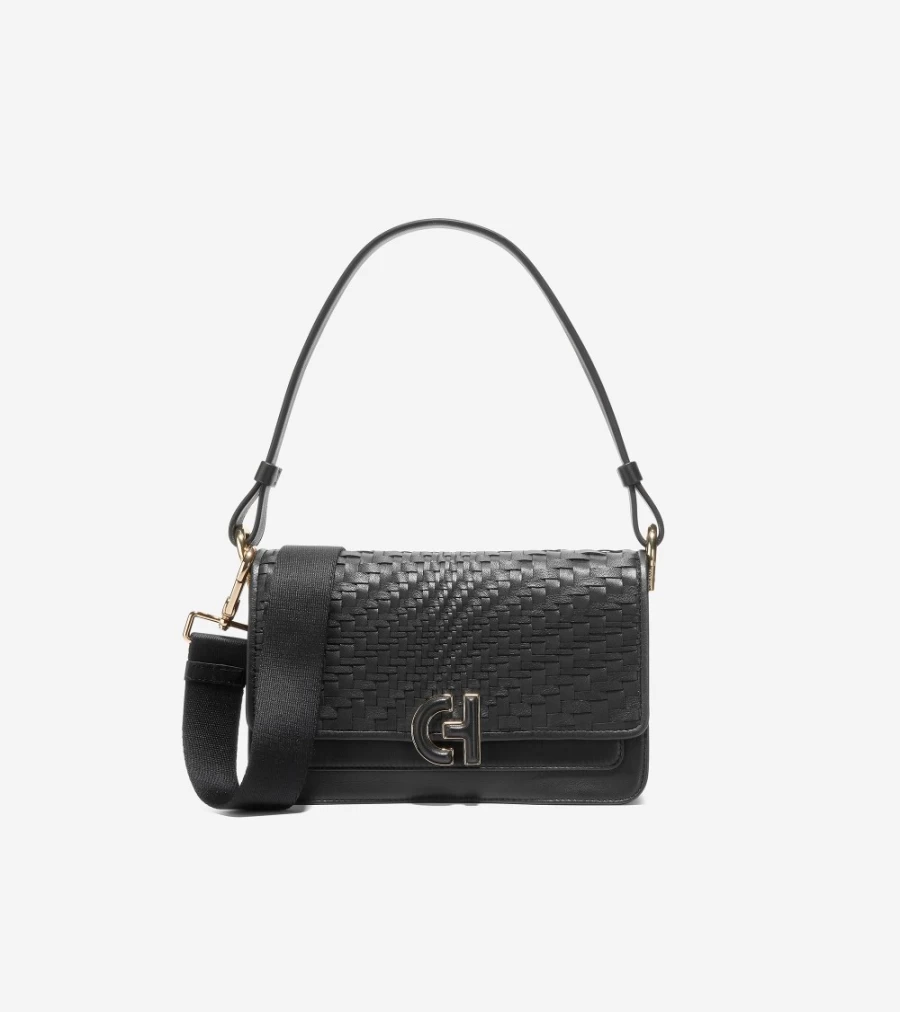 Cole Haan Women's Black Woven Mini Shoulder Bag - Stylish & Compact Crossbody Purse