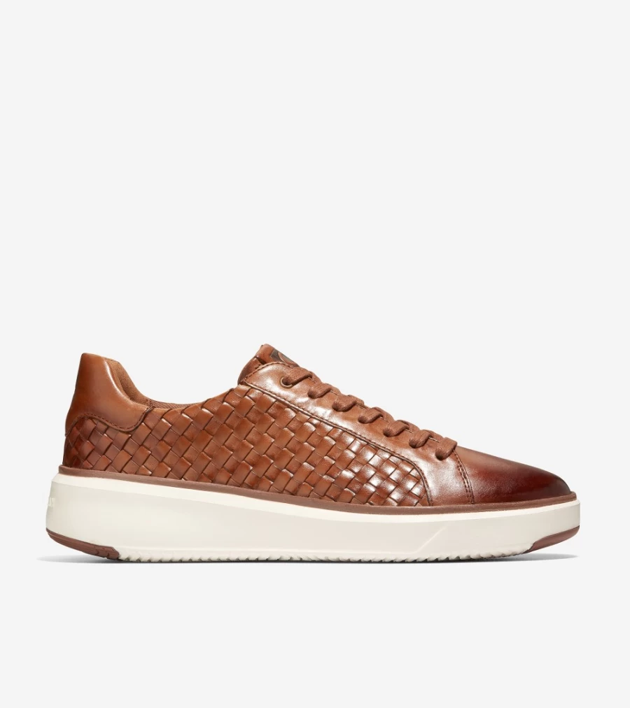 Cole Haan Men's Grandpro Topspin Sneakers in British Tan-Ivory - Lux Woven Design
