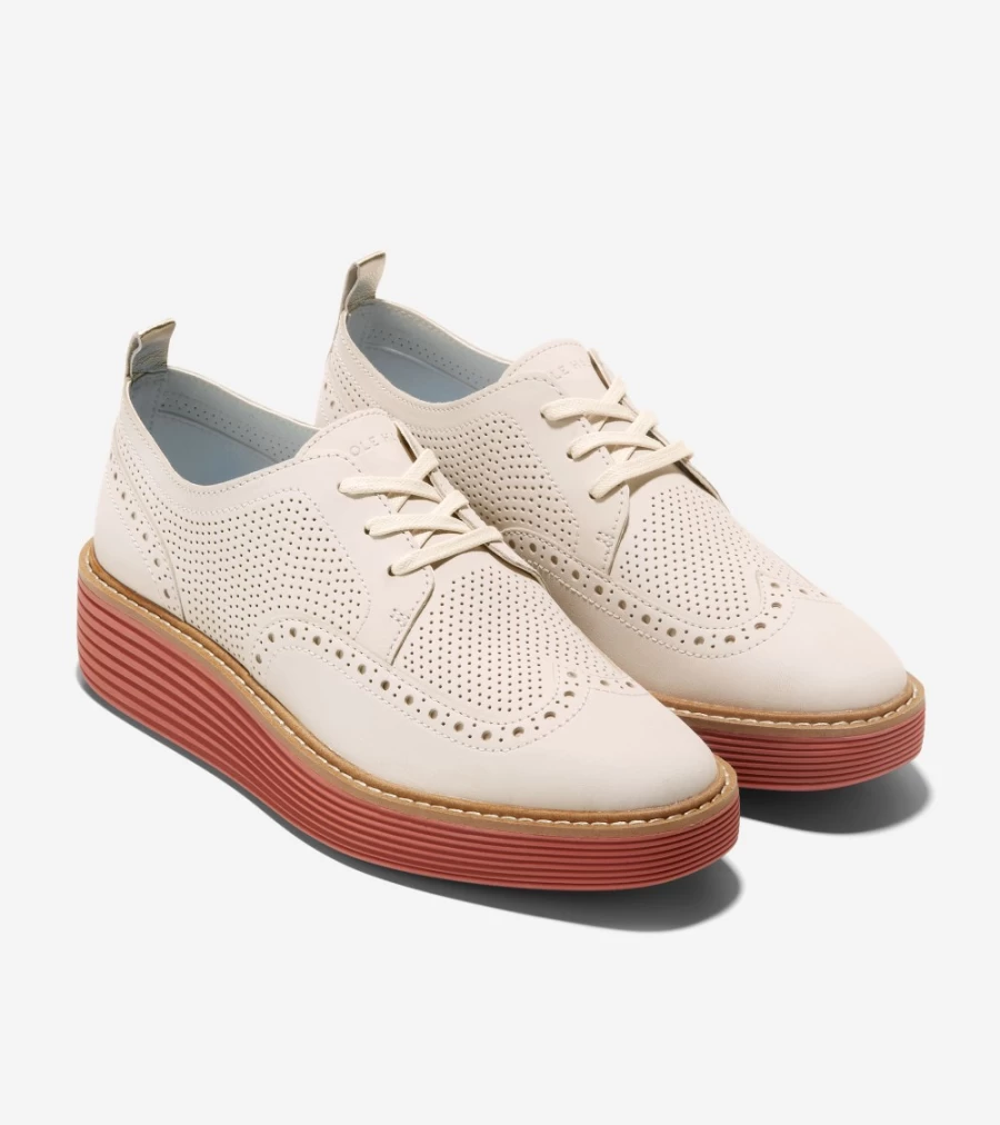 Cole Haan Women's Egret-Cinnabar Originalgrand Platform Wingtip Oxford Shoes